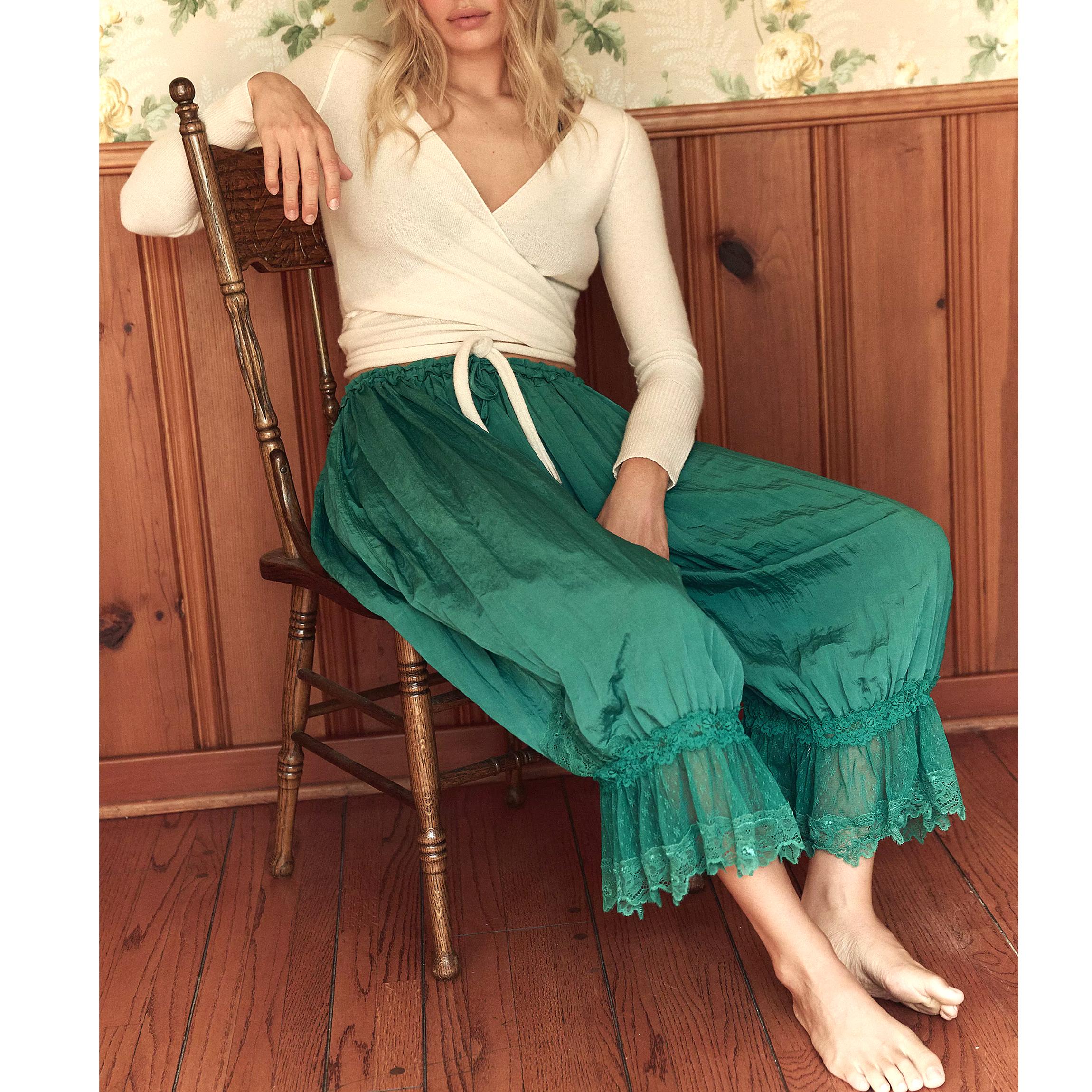 Buenoble Forever Young Lace Bloomers Pants for Women Cropped Boho Loose Fit Crinkled Fabric Fairycore Retro Style Buenoble Forever Young Lace Bloomers Pants for Women Cropped Boho Loose Fit Crinkled Fabric Fairycore Retro Style