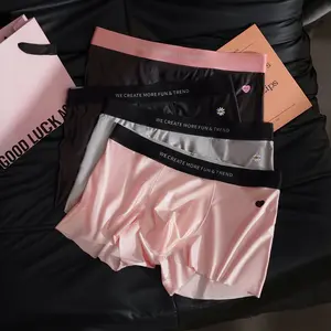 Men’s Solid Color Boxer Briefs 4-Pack, Silky Satin Ice Silk Underwear for Men, Smooth Seamless Look, Breathable Lightweight Fabric, Soft Stretch Fit, Elastic Waistband, Minimalist Boxer Briefs for Everyday Comfort