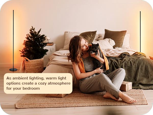 EDISHINE Corner Floor Lamp Minimalist Dimmable Lighting with Remote Standing LED 57.5 Inches Tall for Living Room Bedroom Home Office 7 Color Temperature 2700-6000K  HLFL02P Eye-Caring Cozy Light RF-433 Remote Control