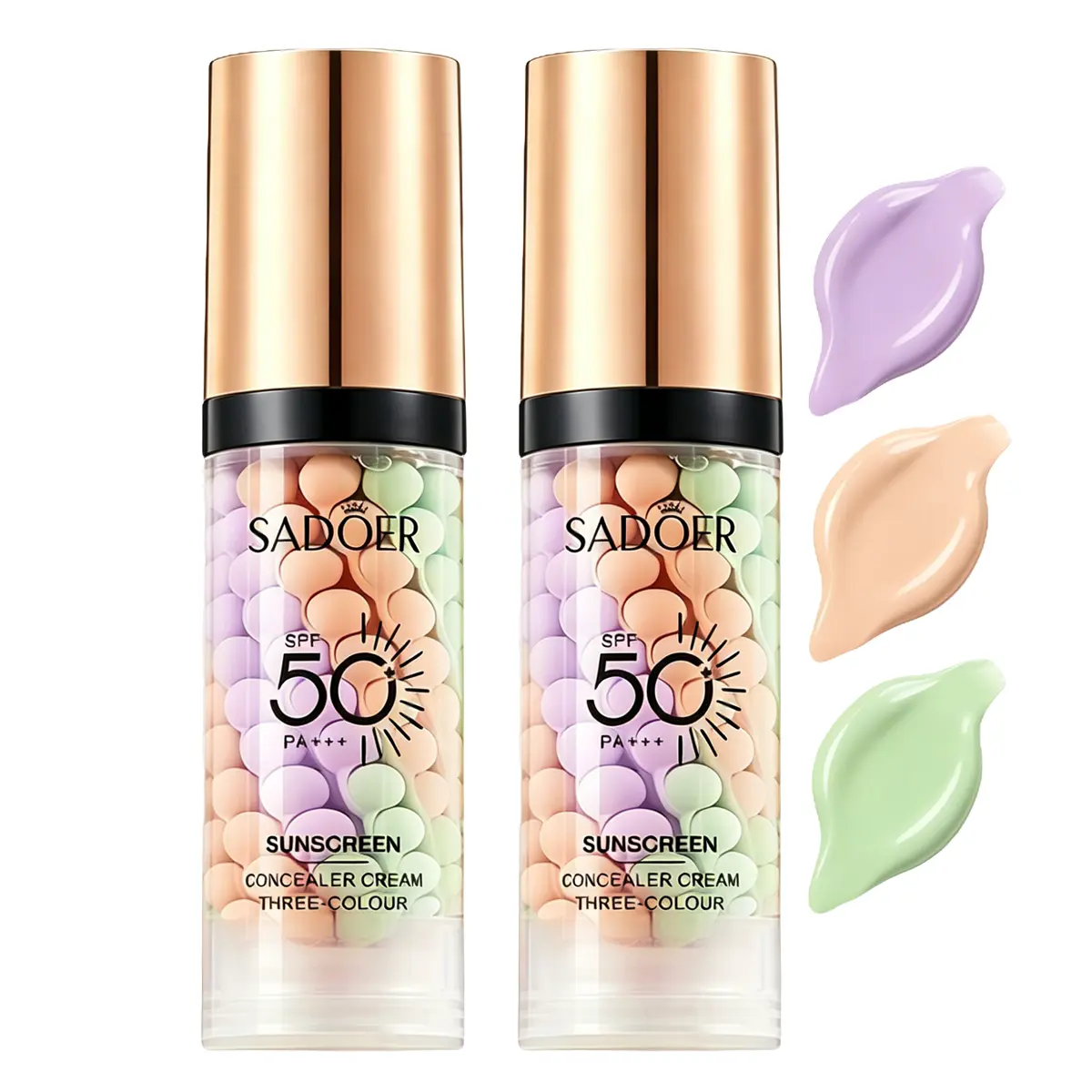 2Pcs SPF 50 3-Color Corrector Cosmetic Primer - 3-In-1 Sunscreen Isolation Cream, Lightweight, Smooth, Radiant Pigment, Oil Control, Moisturizing, Long-Lasting Tinted Face Moisturizer, Gift for Girlfriend/Mother (Birthday, Valentine's Day), Makeup