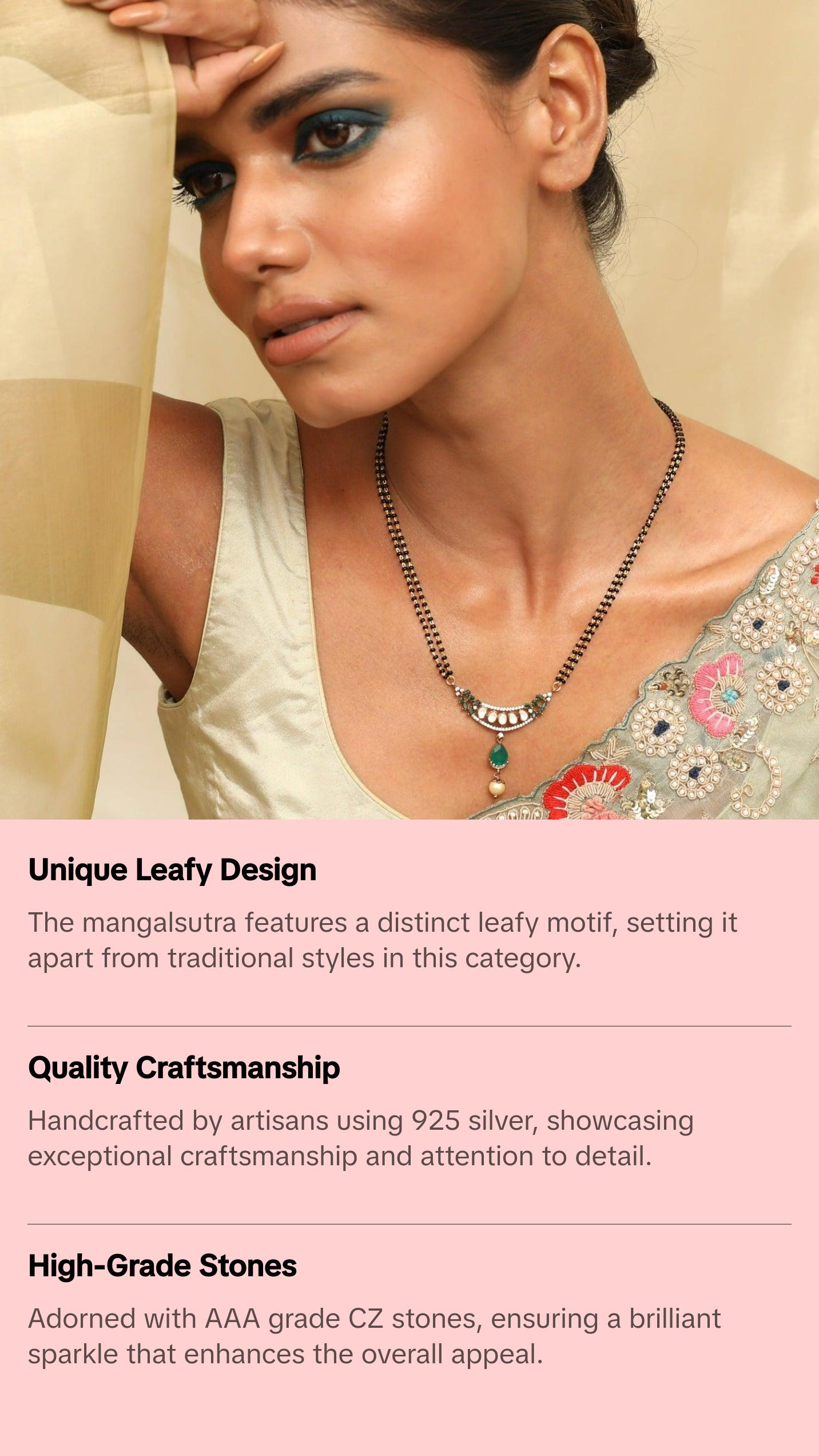 Leafy Moissanite Silver Mangalsutra Necklace