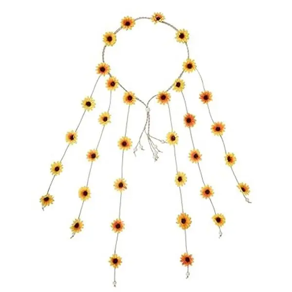 Flower Hippie Headband Floral Crown Behemain Sunflowers Beads Adjust Flower Headdress Hair Accessories (Yellow)