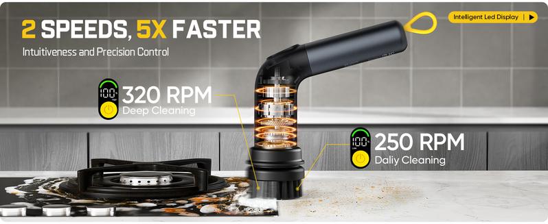 Fanttik G9 Handy Cordless Electric Spin Scrubber, MagnaStorm Motor, Dual-Speed, 5 Brush Heads, LED Display, IPX7 Waterproof, 2500mAh with Type-C Charging, for Kitchen, Sink, Tile, Stove Cleaning Tool