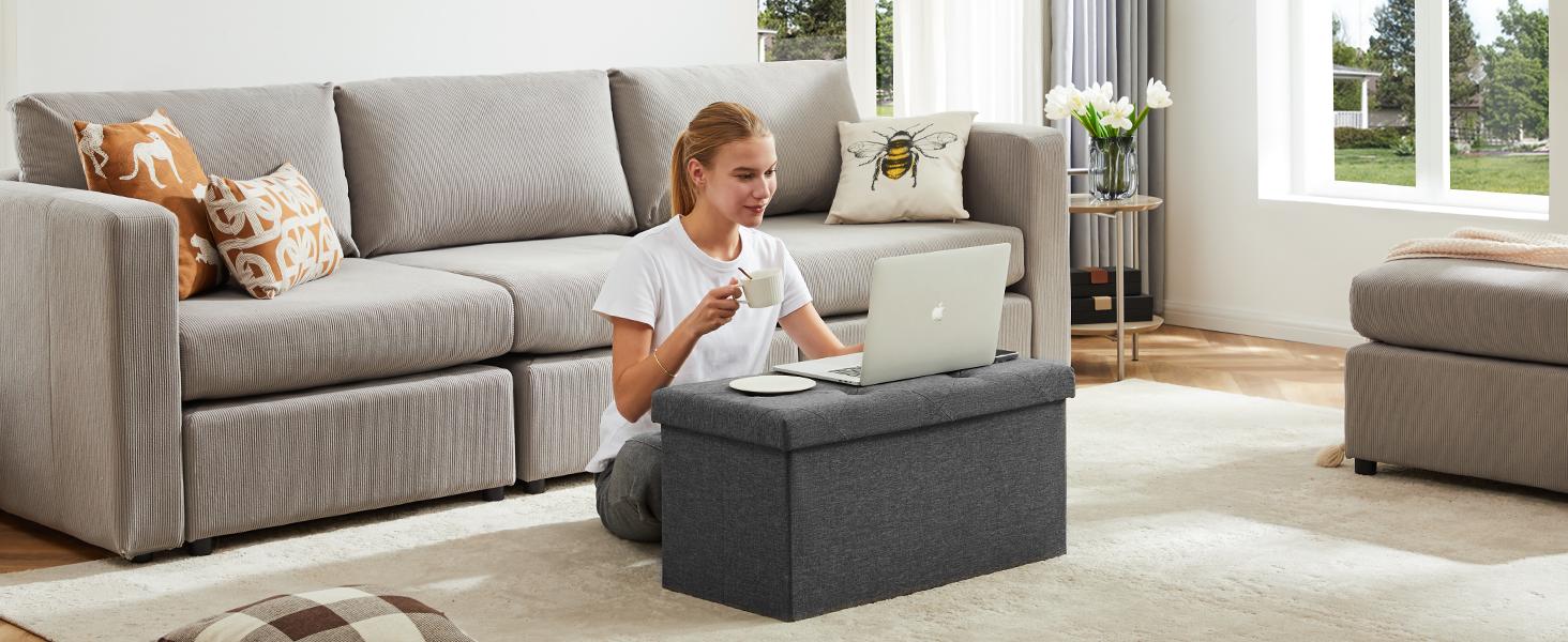 【New Color】Sweet Furniture F Foldable Storage Ottoman Bench - Large Ottoman Chest for Bedroom, End of Bed