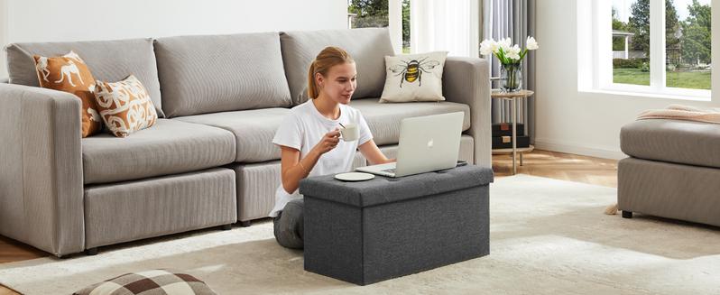 【New Color】Sweet Furniture F Foldable Storage Ottoman Bench - Large Ottoman Chest for Bedroom, End of Bed