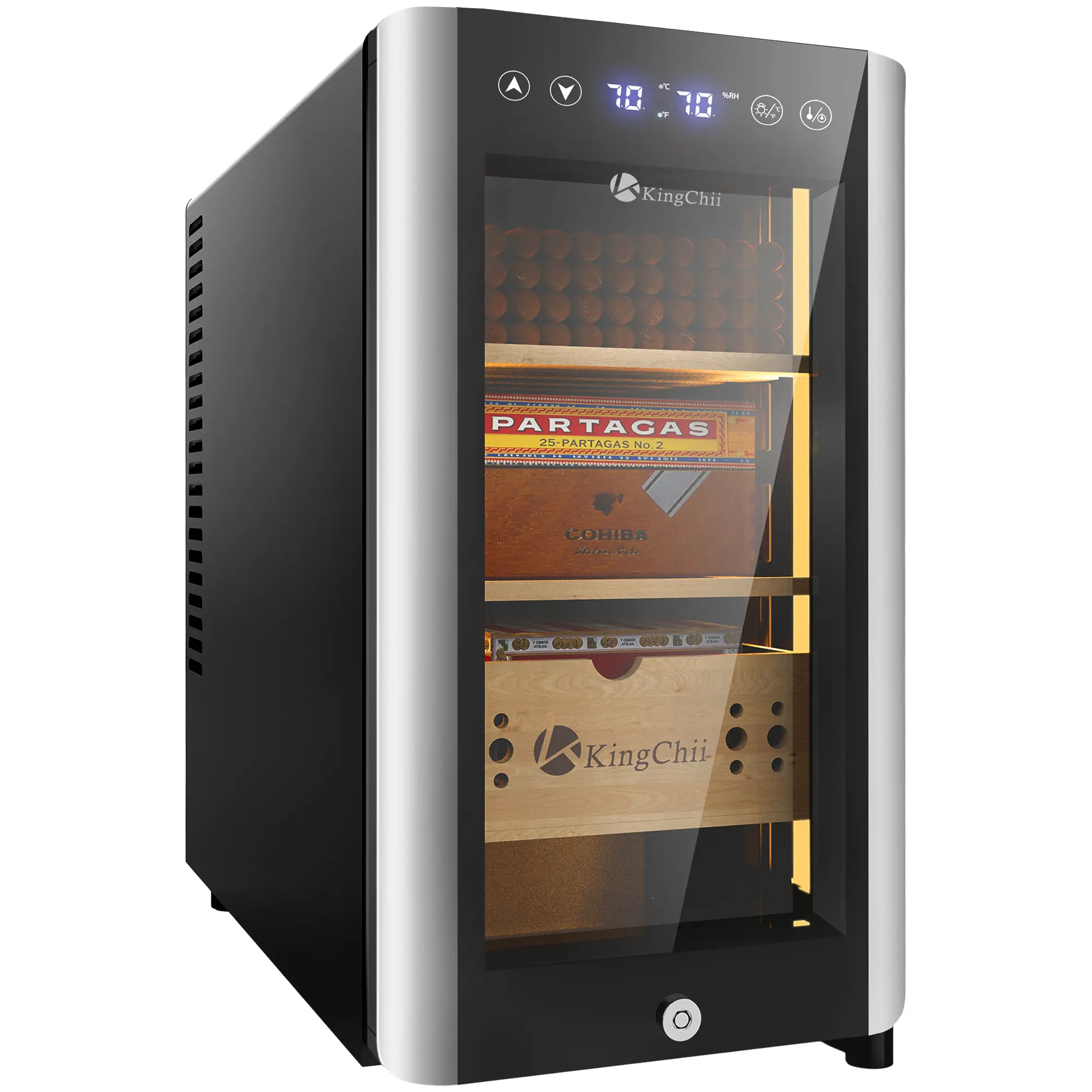 KingChii Electric Cigar Humidors, Electronic Temperature Control Cabinet with Spanish Cedar Wood Shelves & Drawer Hygrometer (25L, Temp&Humidity Control)