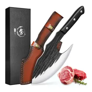 TIJERAS Butcher Knife for Meat Cutting, Heavy Duty Meat Cleaver with Sheath, Hand Forged Bone Chopping Knife with Wood Handle, Butcher Axe for Cooking Camping, Birthday Gifts for Men Women