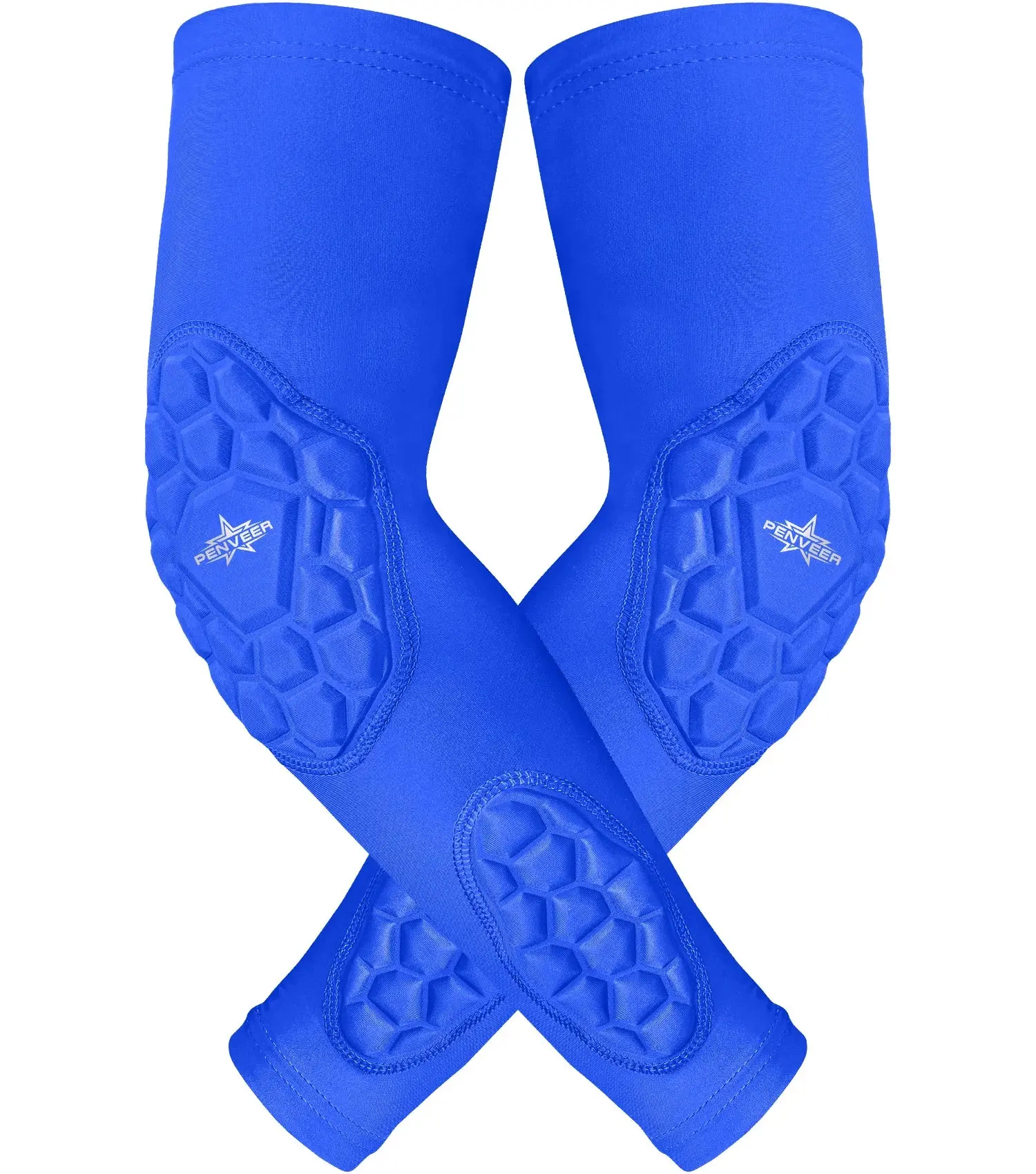 Penveer Compressive Fabric Arm Sports Sleeves - 4-Way Stretch, Breathable Mesh Panels, Non-Slip Slip-Resistant Silicone Grip, Secure Hold, Exceptional Breathability, Elbow & Forearm Support for Adult Football Players (Royal Blue), Outdoor Sport, Sports Sl
