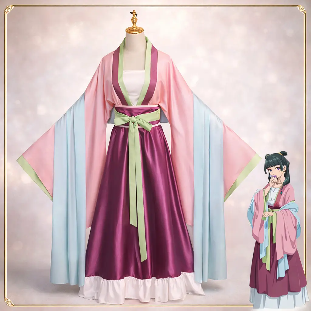 Women's The Apothecary Diaries Maomao Cosplay Costume Set - Polyester Pink Dress with Top for Halloween, Women's Cosplay Outfit