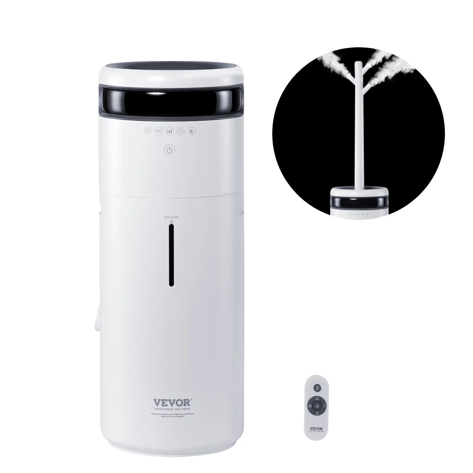 【Summerfinds】VEVOR Humidifier for Home Large Room Commercial Humidifier for Whole House 1291.7 sq ft16L Water Tank & Night Light & 12h Timer & Auto Shut-Off GreenhouseCommercial Branch Tube w/ 360° Nozzle, Remote, Automatic Power-Off Humidifier