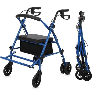 2 in 1 Rollator Walker Transport Chair with Seat, Rollator Wheelchair Combo, All-Terrain Foldable Narrow Aluminum Adult Walker with 6” Wheels, Seat Backrest Basket for Seniors Posture Aid