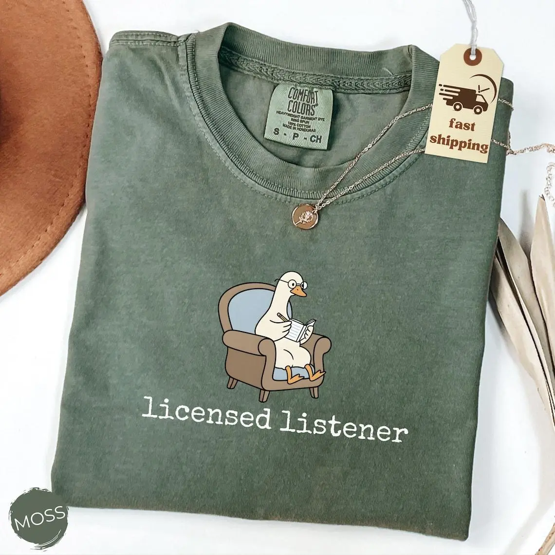 Women's Comfort Colors Vintage Licensed Listener Goose Graphic Crew Neck Tee - Relaxed-Fit Cotton Top with S, Twill-Tape, Breathable Short-Sleeve, Flo Blue, 3XL Big-Tall, Mental Health Counselor Gift, All-Season Casual Wear (Do Not Bleach)
