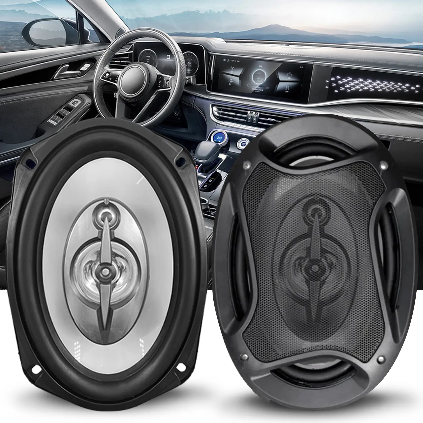 Korbros 6x9in 3-Way Coaxial Car Audio Speakers, 40W Max Car Stereo Component, 2Pcs With Mid-Tweeter & Enhanced Bass Response Sound System
