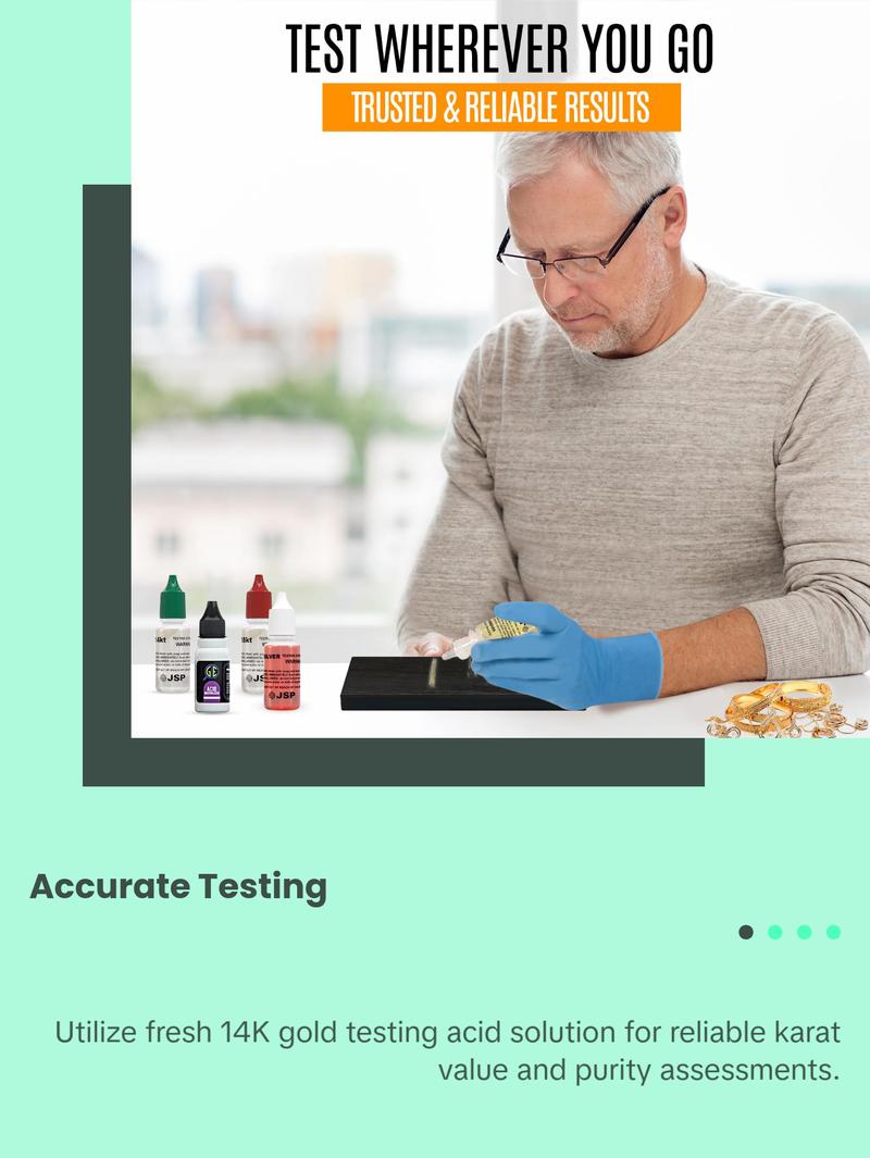 JSP 14K Gold Testing Kit - 0.5 oz Acid Solution for Karat Value & Purity Testing - Ideal for Travel & Gold Enthusiasts - Engagement Ring