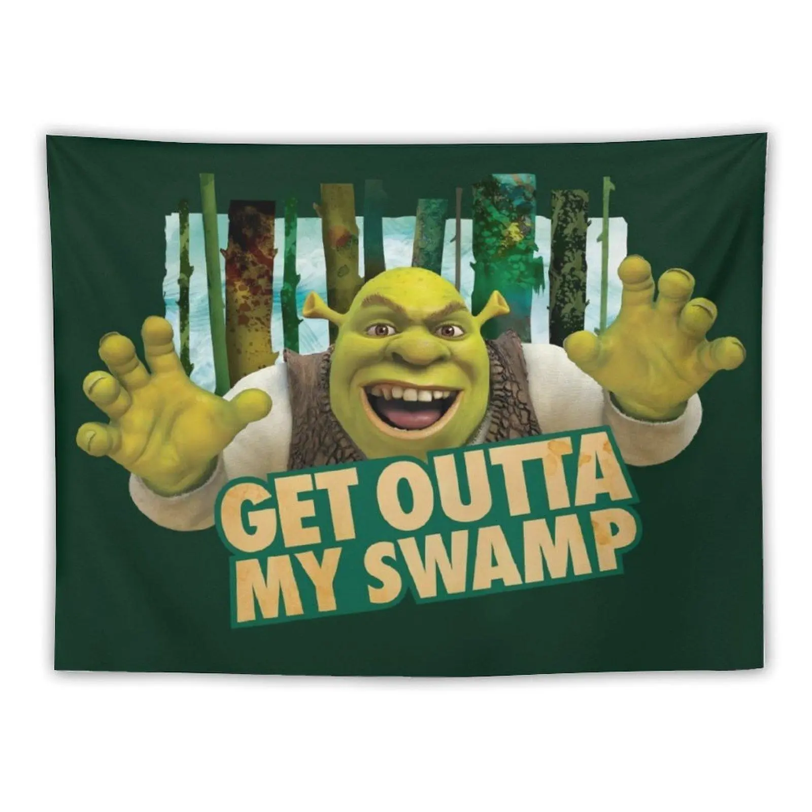 Shrek "Get Out of My Swamp" Funny Quote Tapestry (60in x 40in) - Lightweight Soft Living Room Tapestry Wall Mural, Indoors Glueless Hanging Art, Dorm Aesthetic Banner, Home Decor Accessory, Living Room Wall Decor, Whimsical Home Decor