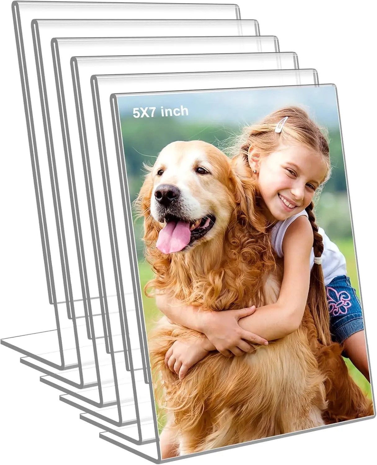 6 Pack 5"x 7" Clear Acrylic Self Standing Picture Frames, Photo Frame Stand Perfect for Showcasing Memories Tabletop Display for Home or Office Décor, Vertical