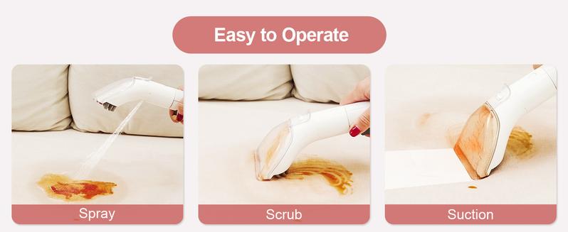 Upholstery Carpet Cleaner, MUJERBAY 12Kpa Portable Spot and Stain Cleaner, Easy Move with Universal Wheels & Handle, 1.18-inch Deep Cleaning Machine for Couch, Stairs, Car and Pet Messes. Red