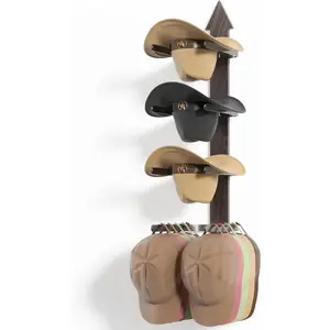 Cowboy Hat Rack for Wall, Cowboy Hat Holder Wall Mount Holds up to 4 Hats, Wooden Western Rustic Metal Hat Hanger with Arrow Sign Board, Hat Organizer for Western Hat, Fedora, Sun Hats (1 pack)