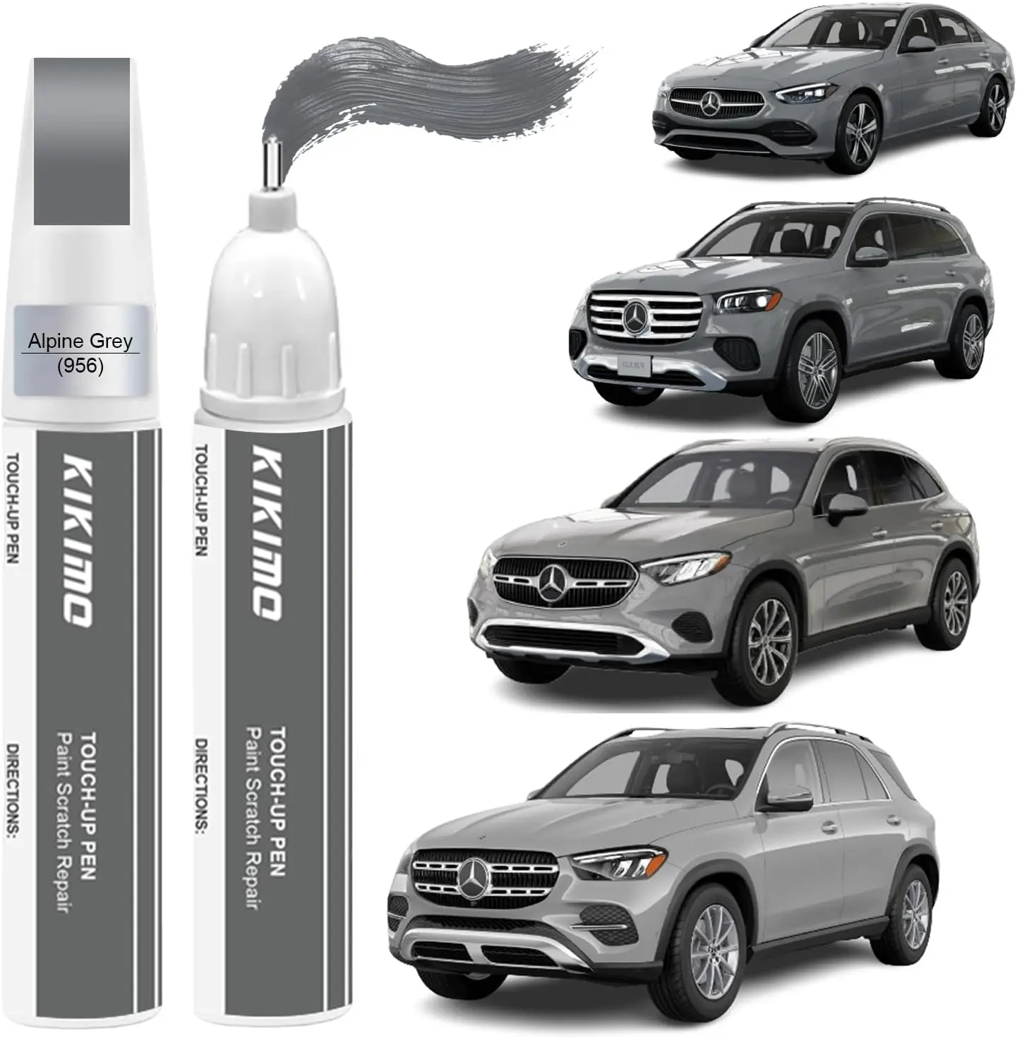 Mercedes-Benz Color-Matched Paint Quick Fix Kit Set, Alpine Grey (956) Liquid Coating Touch-Up Paint with 2-In-1 Scratch Repair Tool, Built-In Pen Tip Brush for Car Repairs, Two-In-One