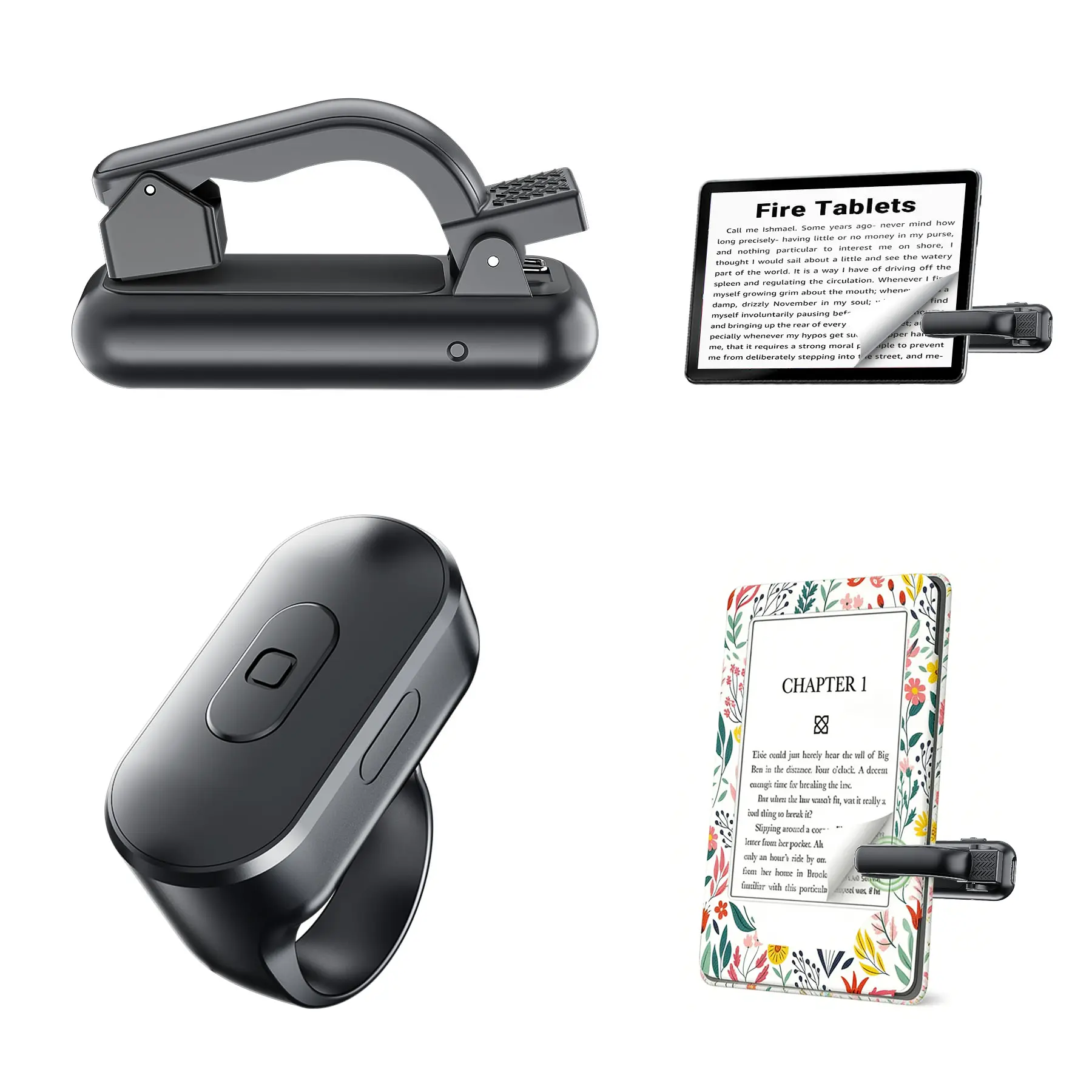 Lentok Rechargeable Remote Page Turner Ring Accessory - Button-Operated Device for Avid Readers, Camera Shutter & Instant Recording for Kindle, iPad, Android Tablets, Capacitive Touchscreen-Compatible Clip-On Receiver for Thick Cases