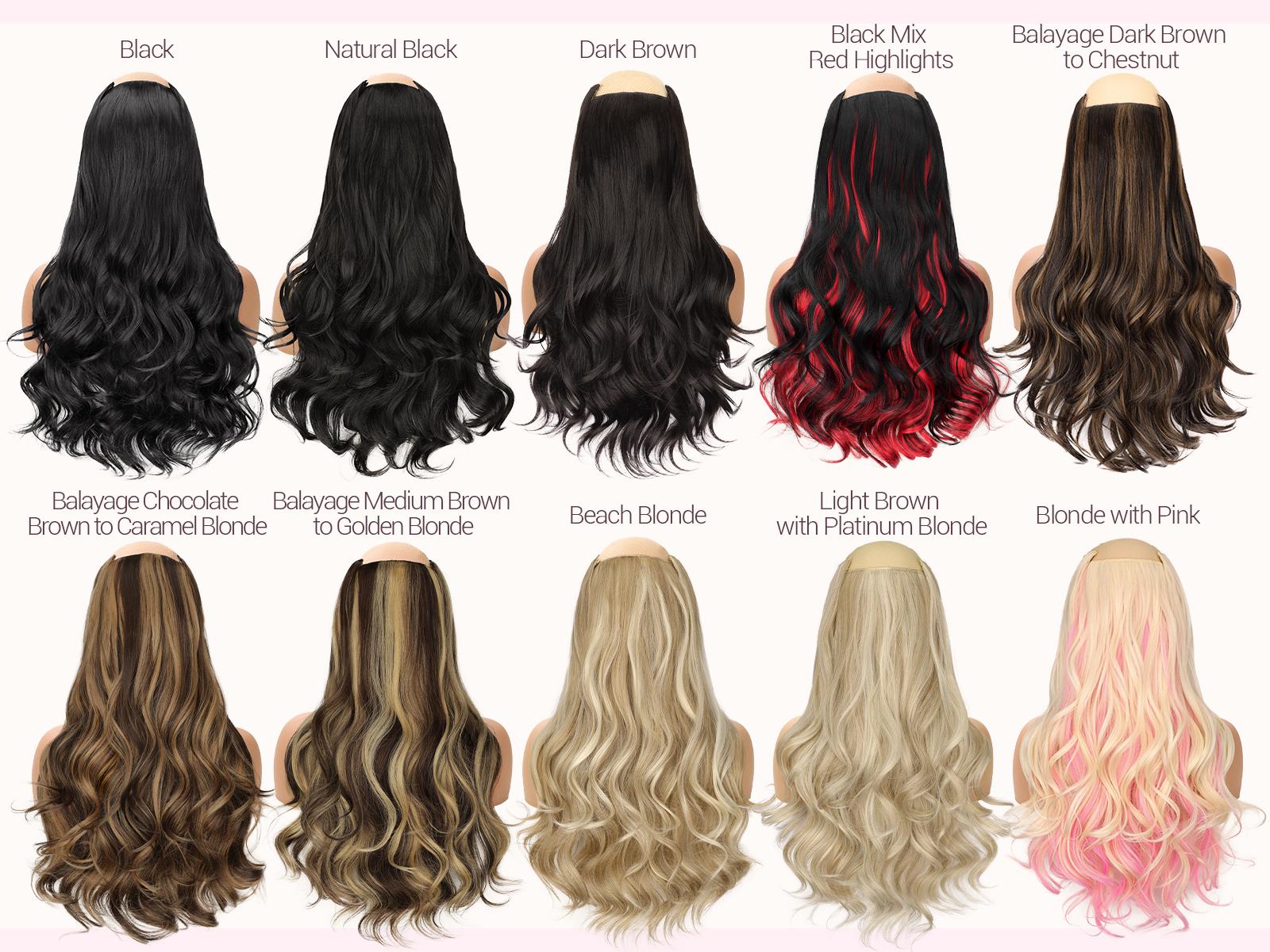 [kookastyle] Clip In Hair Extensions, Natural Long Layered Soft Invisible Synthetic Curly Wavy Hairpieces for Women, 4 pcs (20 Inch, Black)