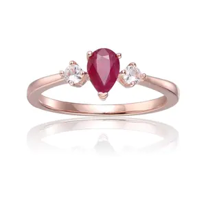 Three Stone Ruby Teardrop Ring