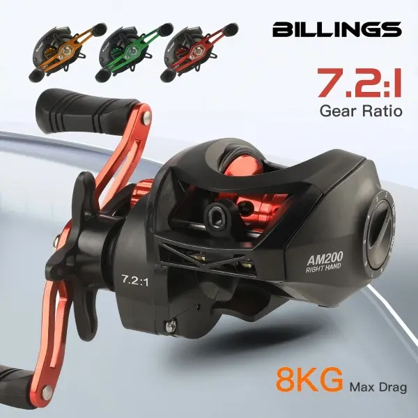 BILLINGS AM200 Baitcasting Reel, 7.2:1 Gear Ratio 18+1BB, 18LB Max Drag, Shallow Spool Casting Reel for Freshwater & Saltwater Fishing