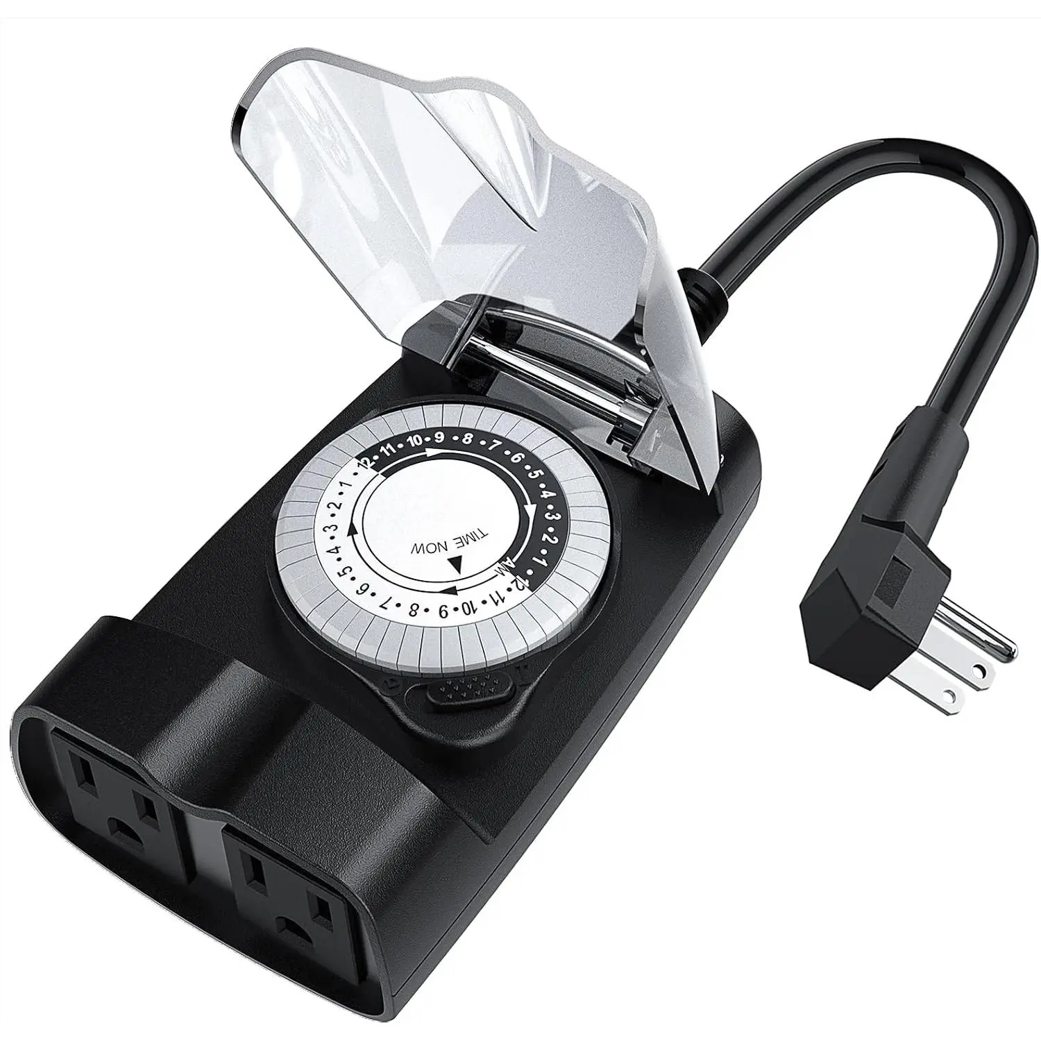F-PSP06 24-Hour Mechanical Waterproof Power Socket, Outdoor Timer with 2 Grounded Outlets, 15A 1/2HP Heavy Duty ETL Listed for Lights