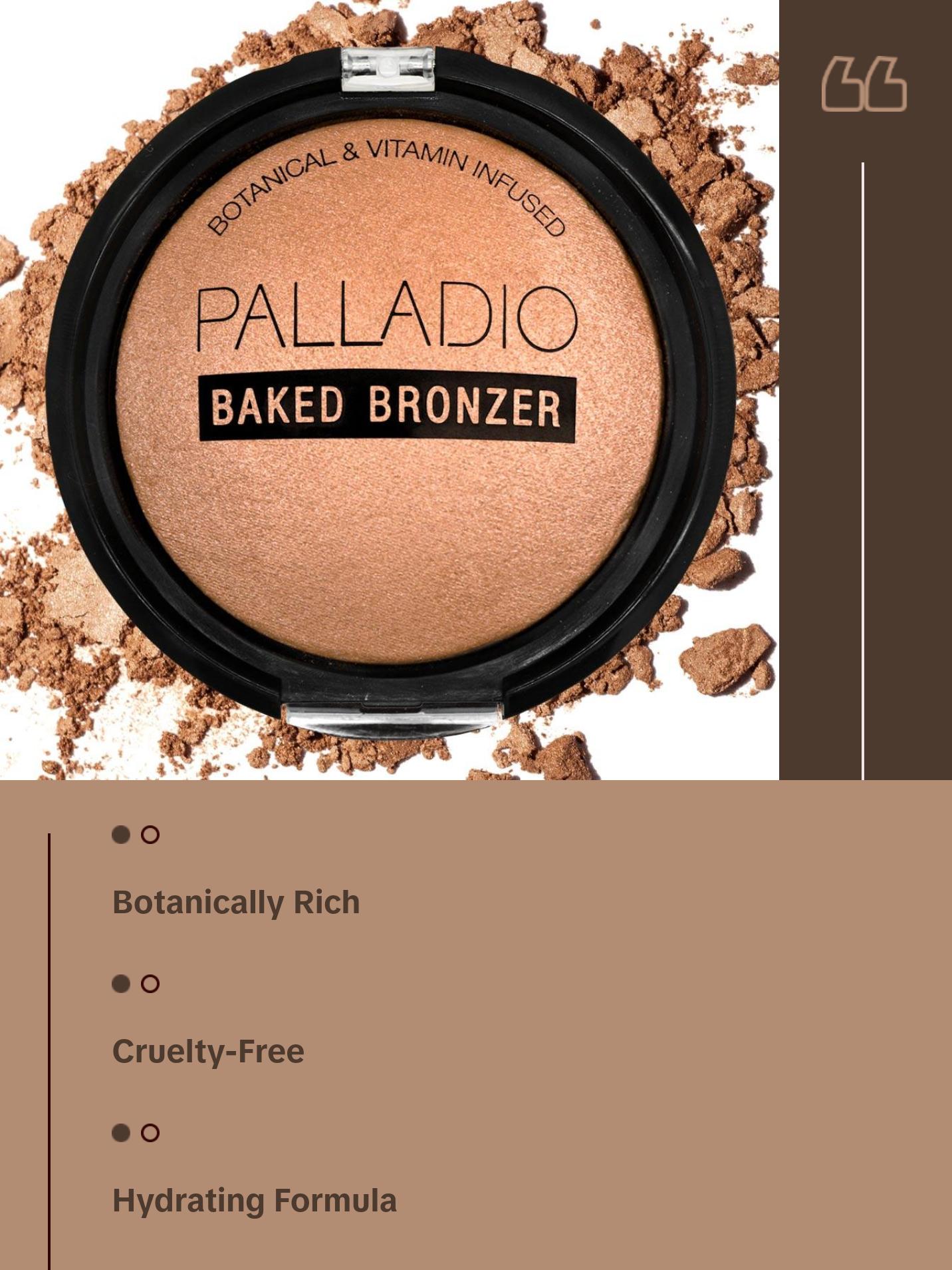 Palladio Baked Bronzer, Highly Pigmented and Easy to Blend, Shimmery Bronzed Glow, Use Dry or Wet, Lasts all day long, Provides Rich Tanning Color Finish, Powder Compact