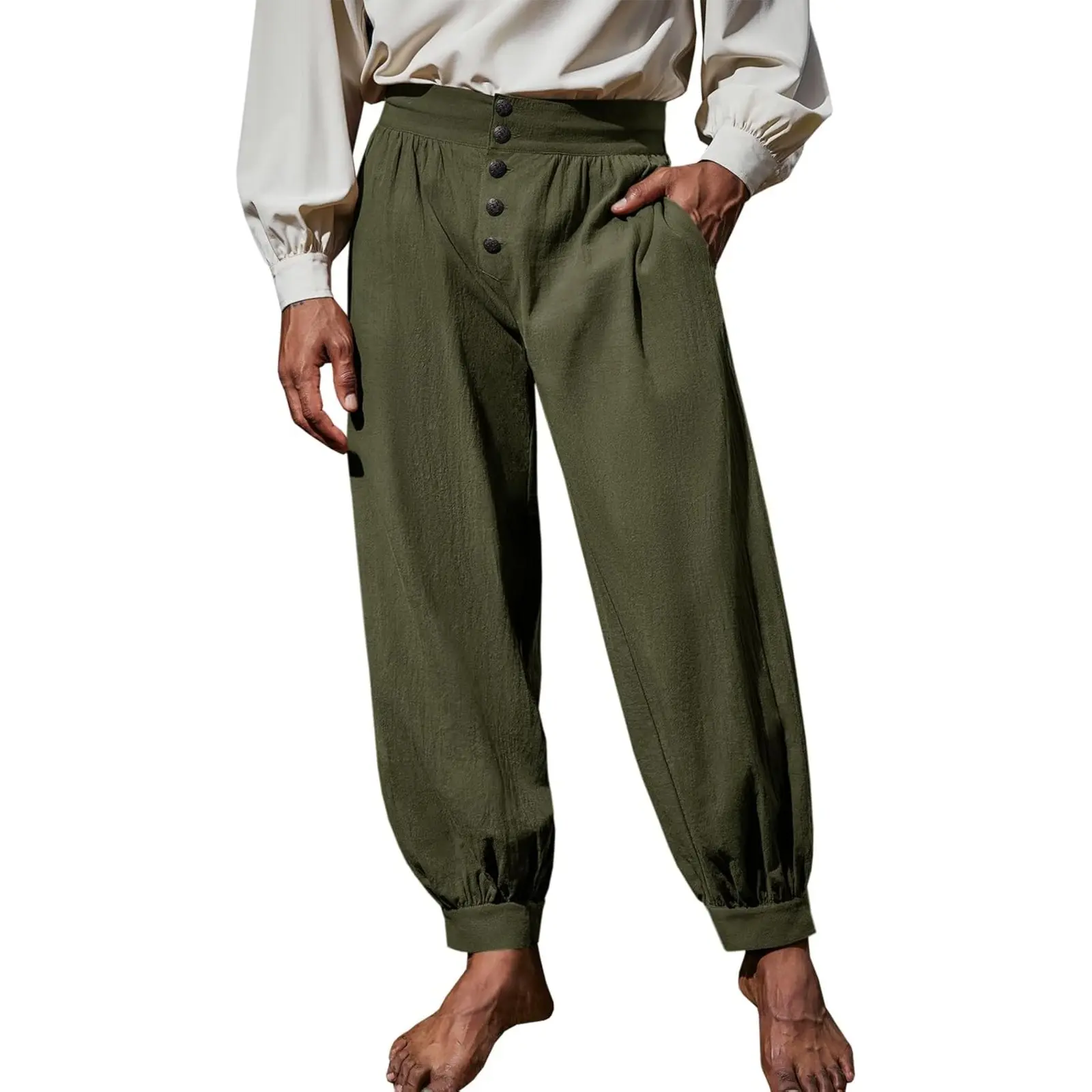 Runcati Men's Cotton Casual Pocket Pants - Medieval Pirate, Renaissance Viking, Colonial Gothic Halloween Costume Menswear Clothes