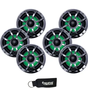Wet Sounds - Three Pairs Of REVO 6-XSG-SS GunMetal XS/Stainless Overlay Grill 6.5 Inch Marine LED Coaxial Speakers