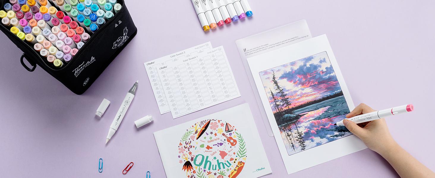 Ohuhu Alcohol Markers: Brush&Fine Dual Tips - 104 Colors & 216 Colors - Double Tipped Art Marker Set for Artists Adults Coloring Sketch Illustration - 104+216=320 - Refillable Ink - Honolulu B Series of Ohuhuart - Women's Day Gift