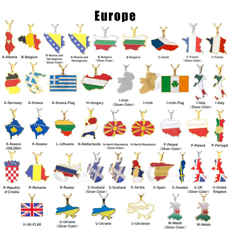 GGIRL Fashion World Map Pendant Necklace 18K Gold Plated National Flag Design for Men Women Neutral Gift Travel Enthusiast Modern Versatile Streetwear Statement Jewelry，Fashion Jewelry Gift for Holiday Haul Christmas Birthdays Anniversaries