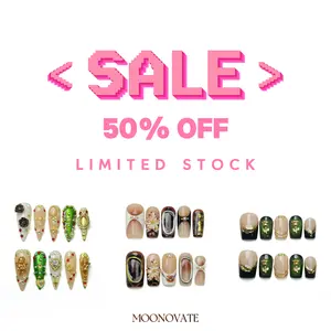 Moonovate | SECRET COLLECTION 10pcs Handmade Press On Nails Almond Nails REUSABLE 3D Gel Fake Nails Acrylic Press On Nails | Summer 2025