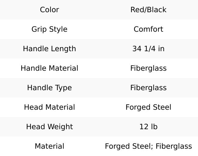 Union Tools 3116000 12lb Sledge Hammer, 34" Fiberglass Handle