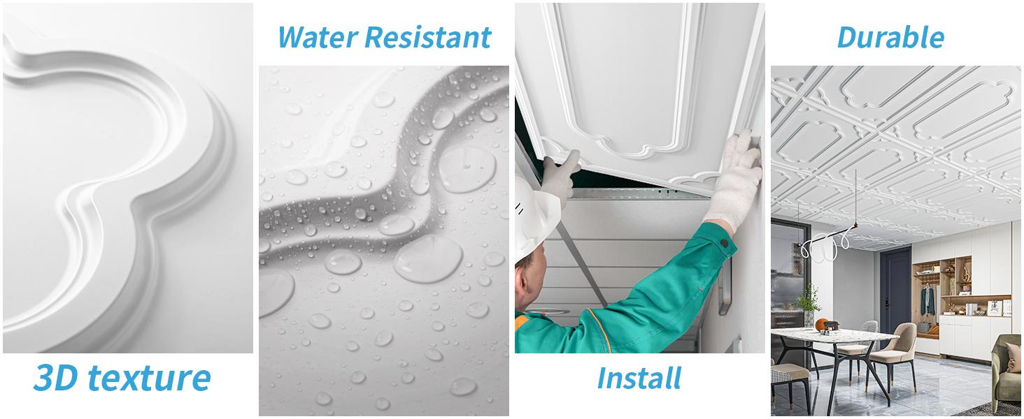 Art3d 24x48in Modern  Drop Ceiling Tiles - Pack of 12 Tiles PVC Decorative Wall Panel for Home Interior