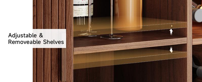 【Valentine's Day gift & Sliding Doors Design】ONBRILL 40/55/63" Gorgeous Fluted Buffet Cabinet, Coner Coffee Bar With Storage,  Mid Century Modern Sideboard with Adjustable Shelf, Accent Wood Console Table for Kitchen Entryway Living Room Furniture