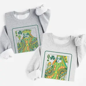 Vintage St. Patrick's Sweatshirt Queen of Clovers Pullover King of Clover Playing Card Sweater Club St Pattys King Crewneck Lucky Lady St Patricks Top Unisex Sublimation Vintage Sweater