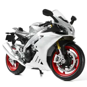 1/12 Scale RSV4 RR Style Superbike Die-Cast Model – Alloy Metal Racing Motorcycle with Rotating Front Wheel and Poseable Kickstand, No Assembly Collectible Moto Display Gift for Adults Silver