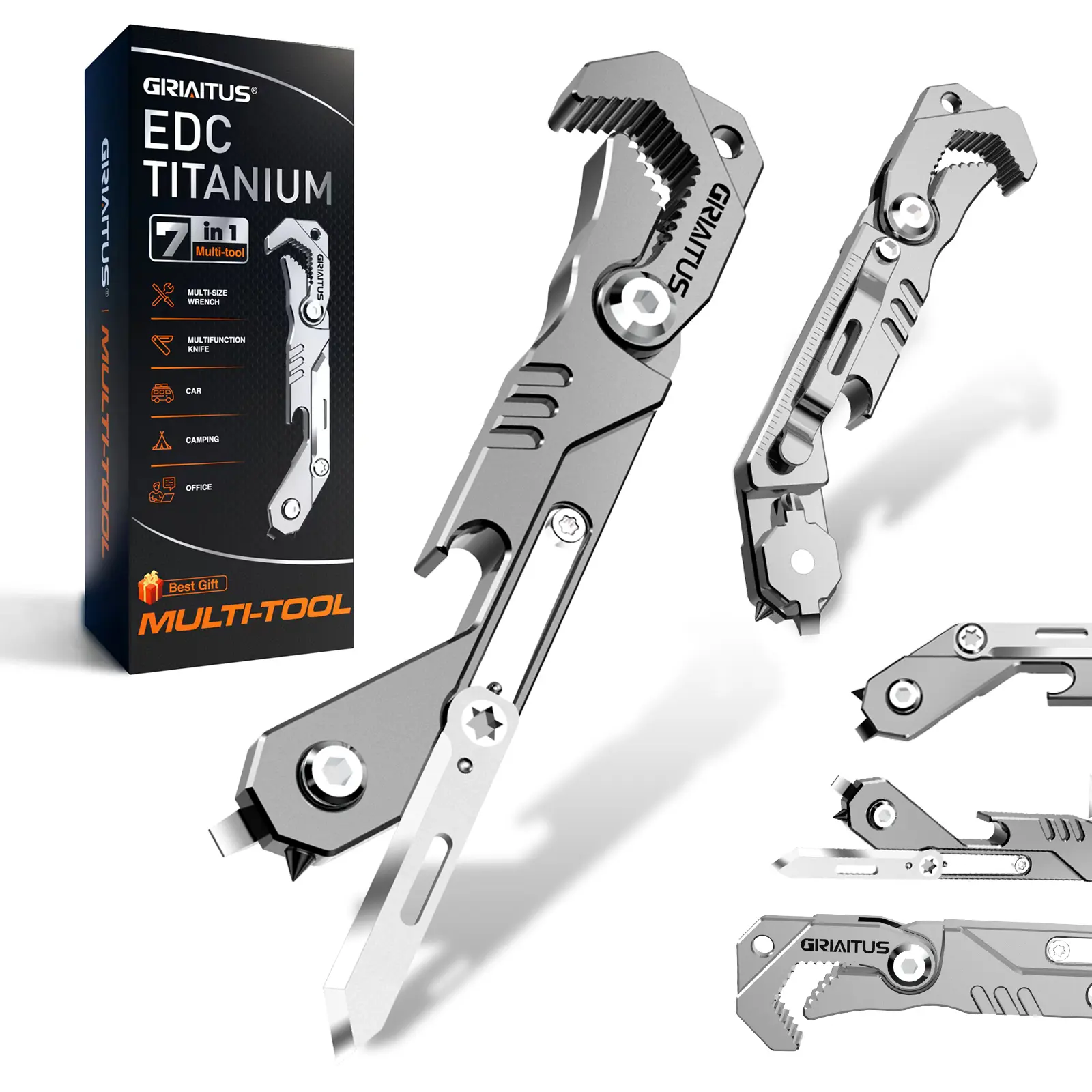 Bright Silver Steel Heat-Resist EDC 7-in-1 Kitchen Multi-Tool - Metal Handheld Opener, Wrench, Ruler, Emergency Window Breaker, Seat Belt Cutter, Ideal Gift for Men, Heat‑Resist Tool