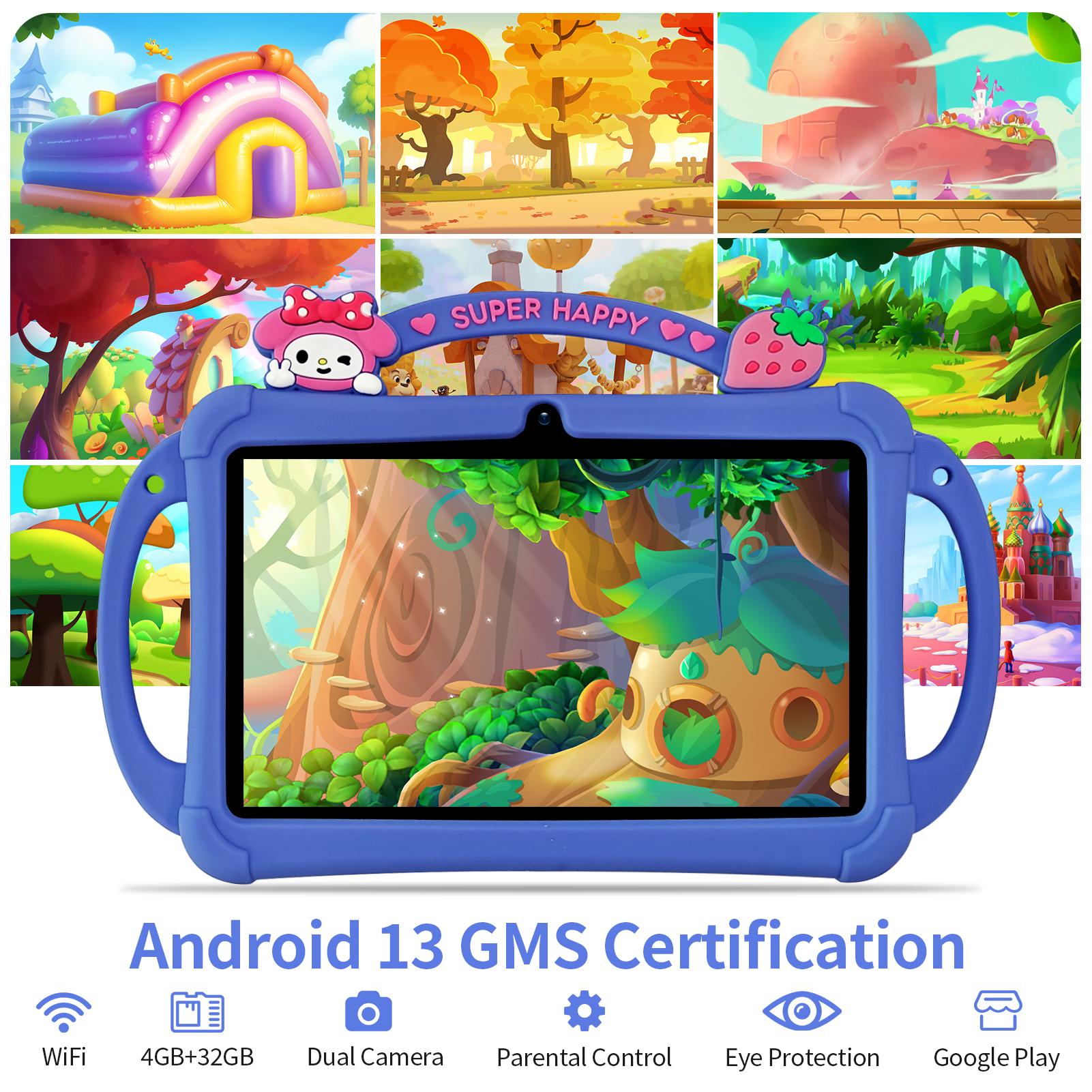 [February Faves] PRITOM Kids Tablet 7 inch Android 13 Bluetooth WiFi HDScreen with Protective Case Parental Control System Dual Cameras Pre Installed Educational Apps Ideal Learning Tablet for Boys and Girls Pink Blue Best Gift For Kids