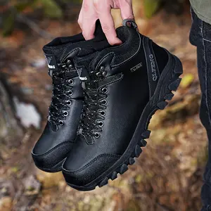 Men'S Lace Up High Top Durable Hiking Boots, Warm Plush Lining Comfy Anti-skid PU Shoes For Hiking Hunting Camping Trekking