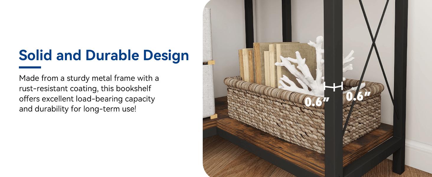 Corner Bookshelf, 5 Tier Industrial Style Design Corner Shelf with Metal Frame and Open Shelves for Living Room, Bedroom, Study, Black  IF153