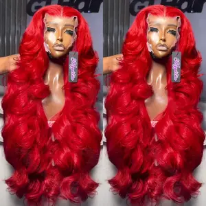 30-40 Inch Hot Red 13x6 HD Lace Frontal Wig - Brazilian Body Wave Human Hair Wig  - 13x4 Lace Front Design on fleek