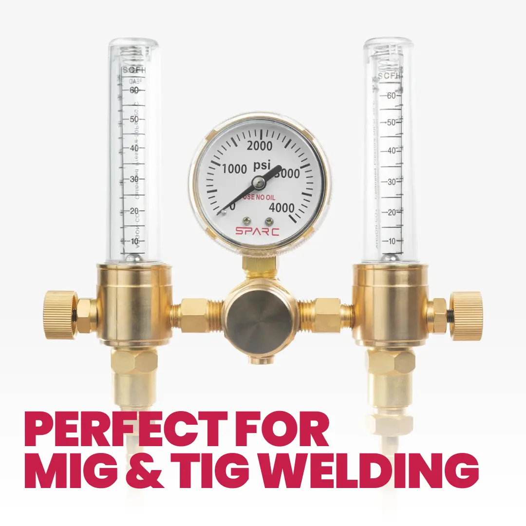 Dual Output Argon Welding Flow Meter + Regulator 0-60 CFH CGA-580 - Lifetime Warranty