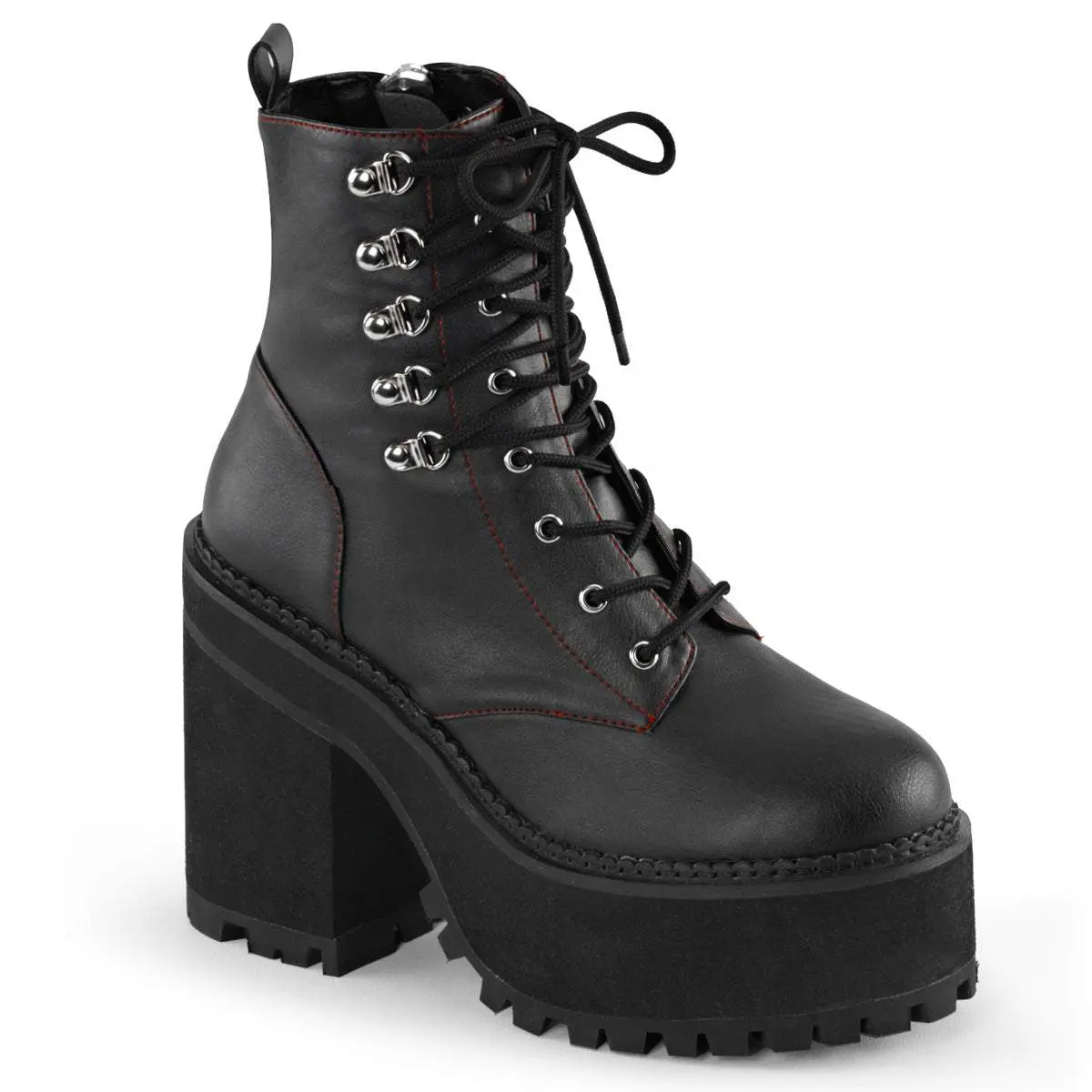 Demonia Assault-100 Ankle Boot with 4.75" Block Heel and 2.25" Cleated Platform for Women