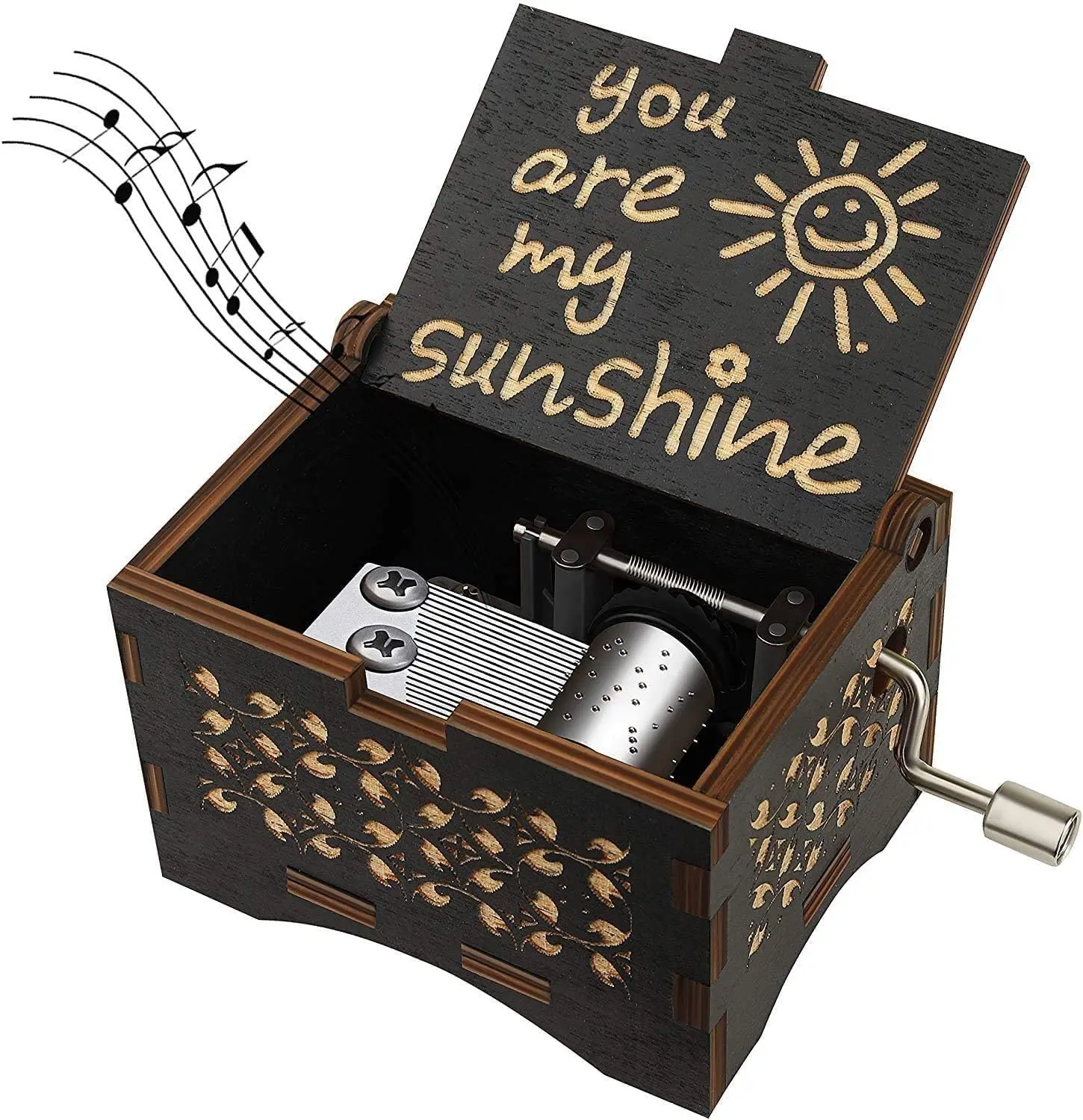 Hand Crank Wooden Engraved "You Are My Sunshine" Letter Pattern Music Box - Vintage Room Decor, Unique Home Supplies, Ideal Gift for Birthdays, Anniversaries