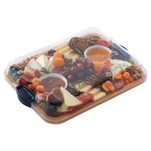 Cutting Board with Built-in Compartments and Clear Locking Lid with Handles, Perfect for Charcuterie, Snacks, and More