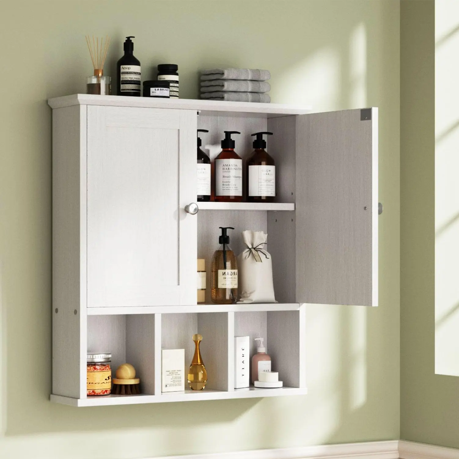 Walsunny Bathroom Wall Cabinet, Over The Toilet Space Saver Storage Cabinet, Medicine Cabinet with 2 Door &Adjustable Shelves, Hanging Cupboard, White