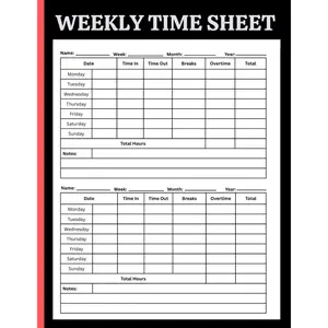 Weekly Time Sheet Log Book (8.5 x 11 Inches): Work Hours Tracker for Employees, Contractors, and Freelancers Paperback – June 18, 2025